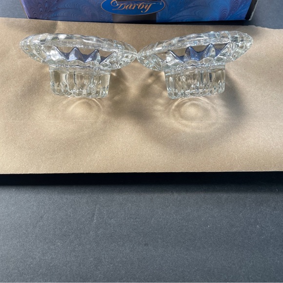 Vntge Crystal Candleholder set Ornate Round Design W/ 1.5' Lift made in Malaysia - Picture 12 of 16